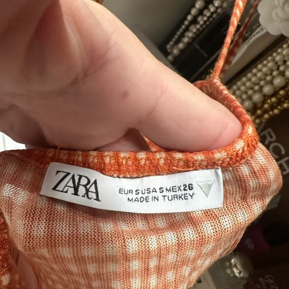 Zara Orange and White Ruched Midi Skirt and Top - Picture 9 of 9